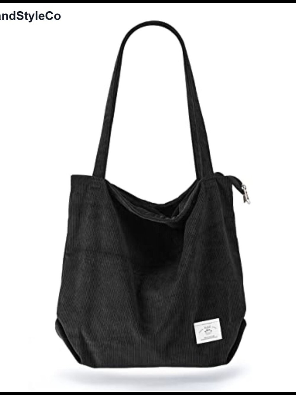 Corduroy Tote Bag Zipper Large Capacity Shoulder Handbag with Pockets
